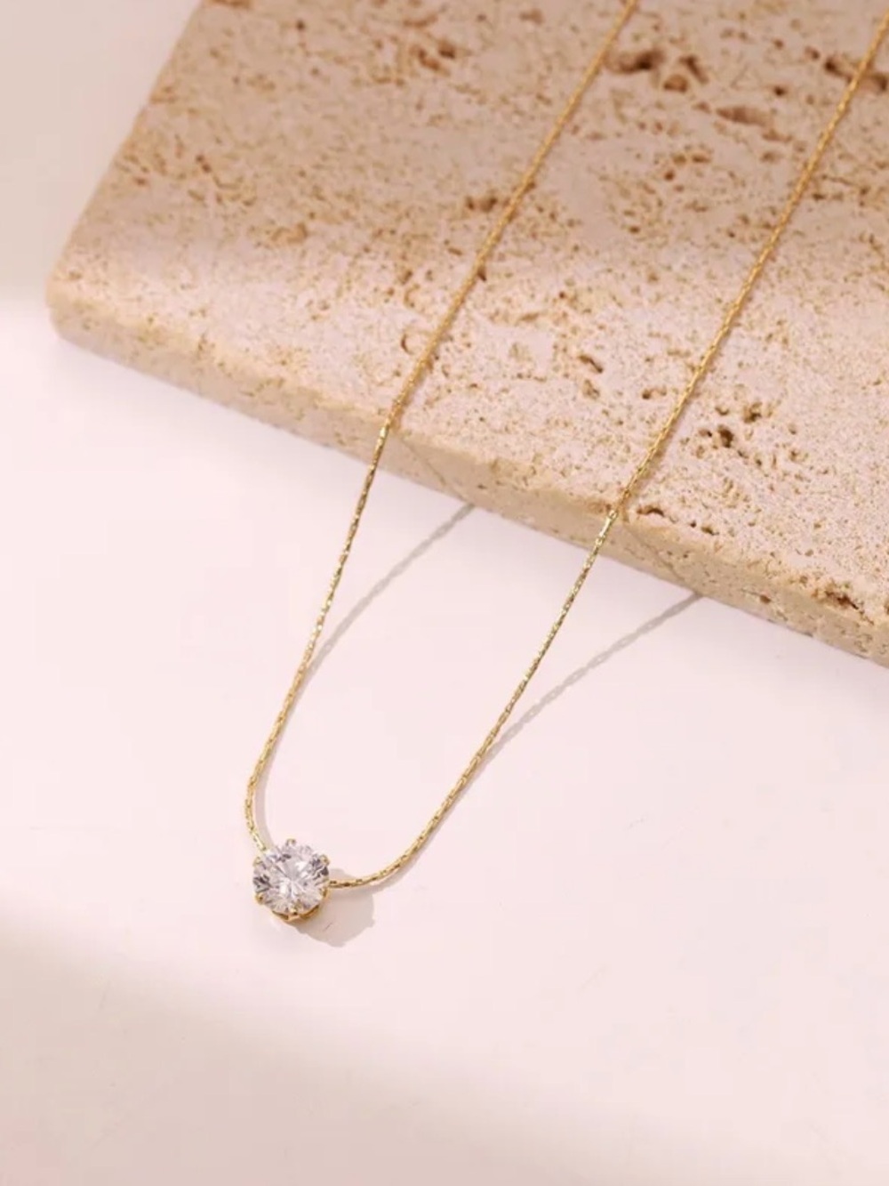 Minimalist Zircon Solitaire Necklace • Gold PVD Stainless Steel